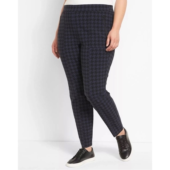Lane Bryant Women’s Sz 26 Black Blue Houndstooth On-the-Go Ankle Pants NEW - Picture 3 of 10